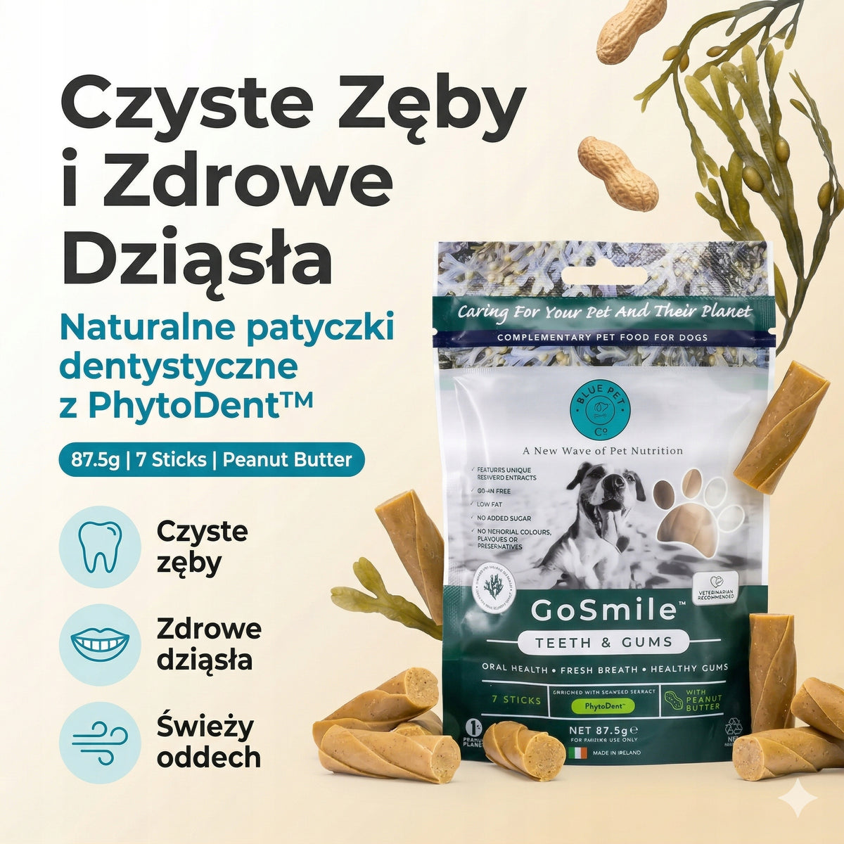Naturalne patyczki dentystyczne dla psa z alg morskich 14 szt Dental Sticks