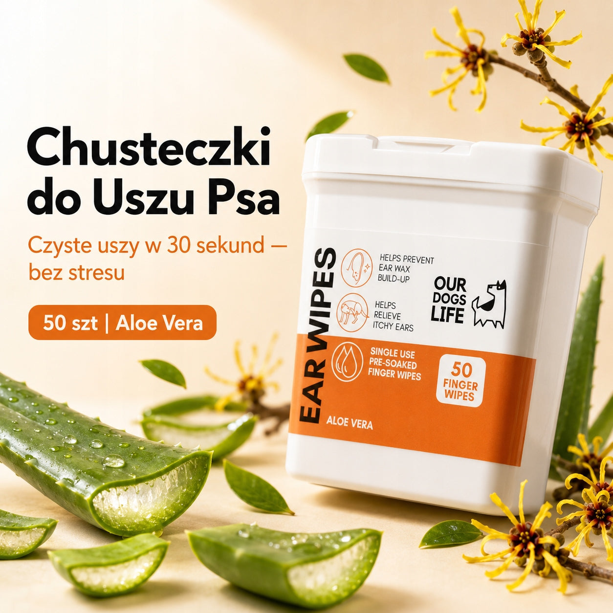 Chusteczki do Uszu Psa | Usuwają Woskowinę i Swędzenie | 50 szt