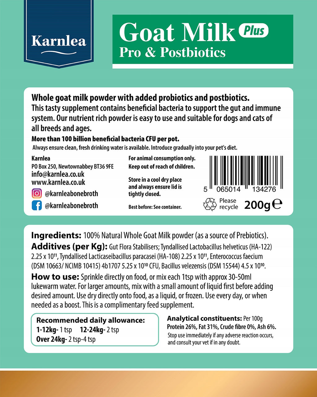 Mleko kozie w proszku probiotyk postbiotyk dla psa i kota jelita 200g