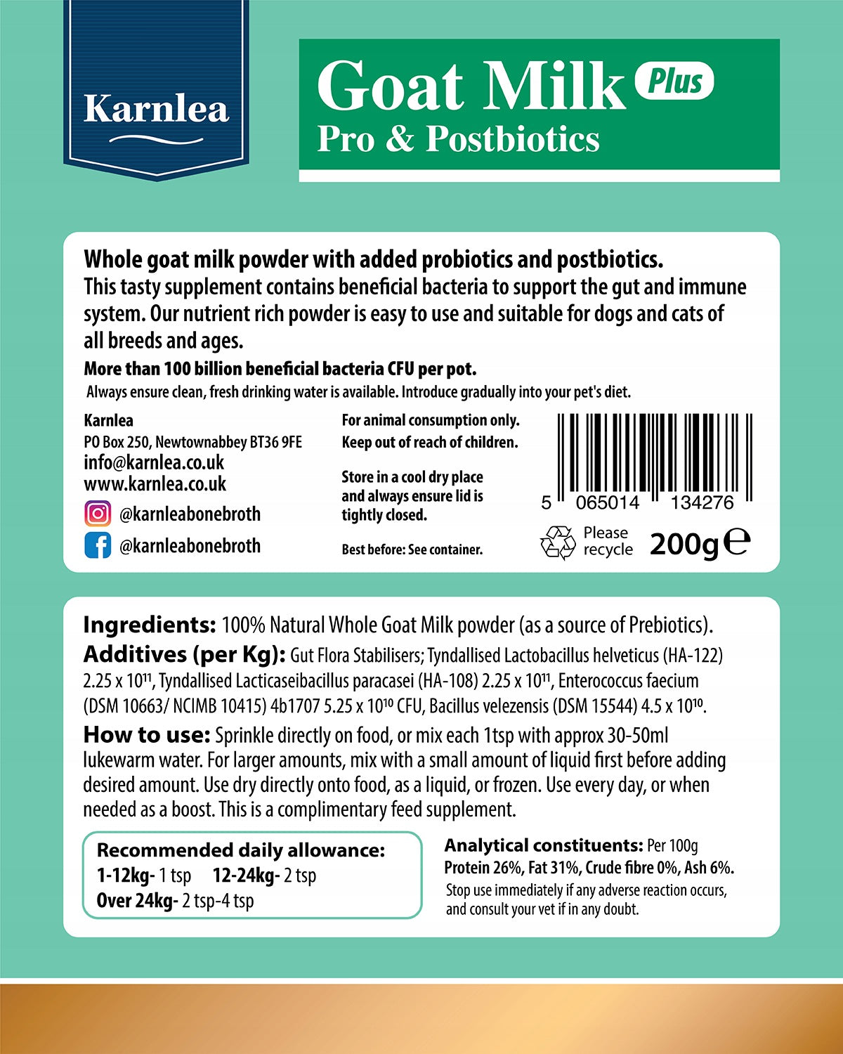 Mleko kozie w proszku probiotyk postbiotyk dla psa i kota jelita 200g
