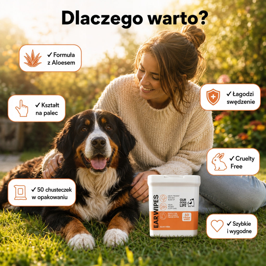 Chusteczki do Uszu Psa | Usuwają Woskowinę i Swędzenie | 50 szt