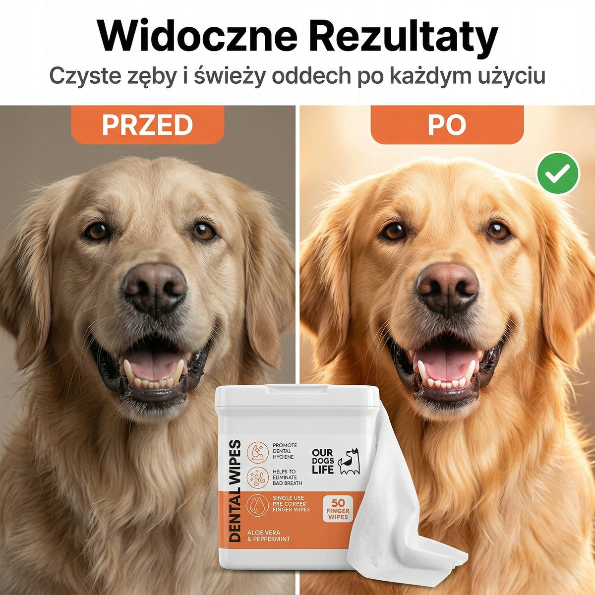 Chusteczki Do Zębów Dla Psa | Czyści Kamień i Odświeża Oddech | 50 szt