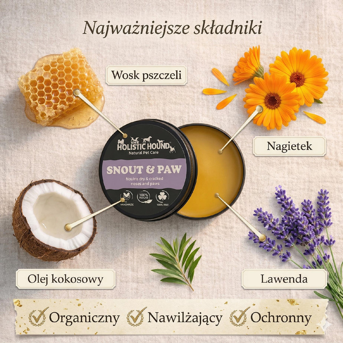 Naturalny Balsam Na Nos i Łapy Psa | Suche Popękane Opuszki | Ziołowy