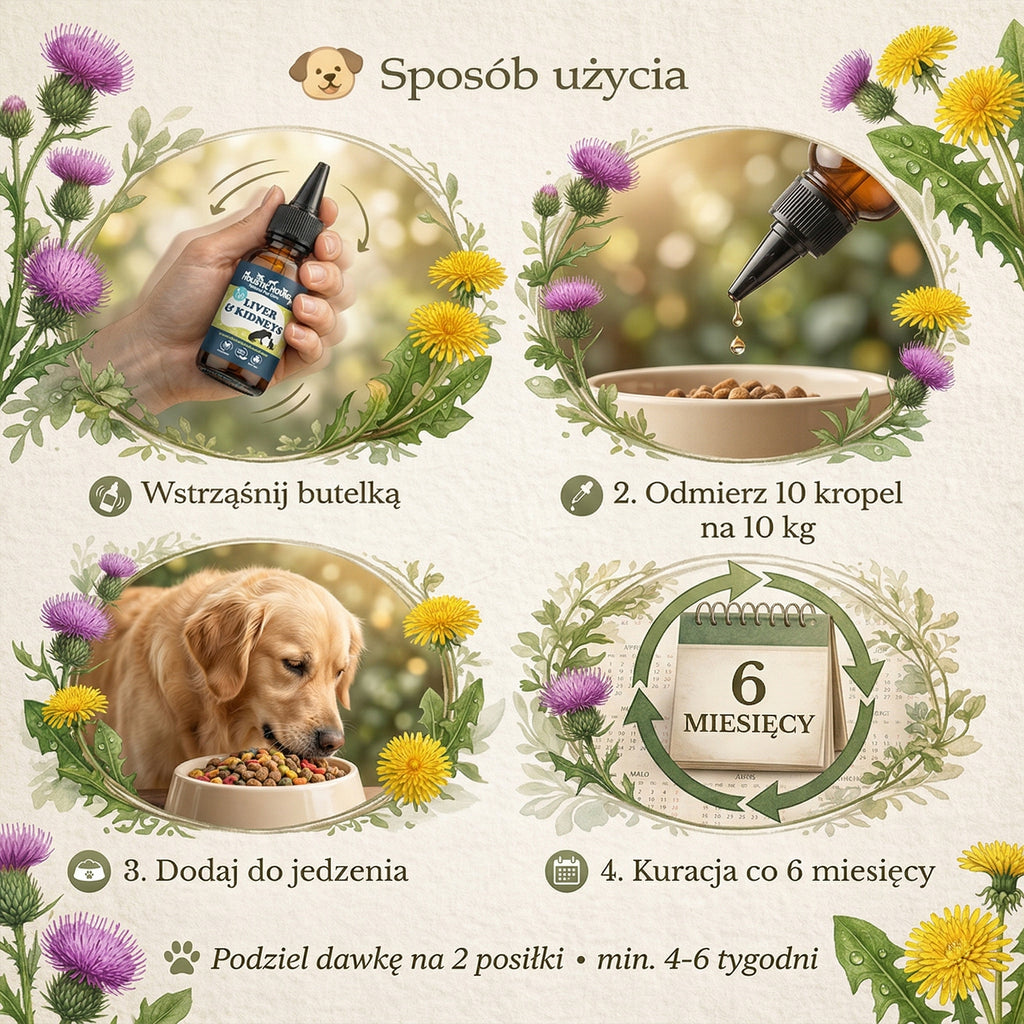 Ziołowy Suplement Na Wątrobę i Nerki Psa | Detoks Oczyszczanie | 50ml