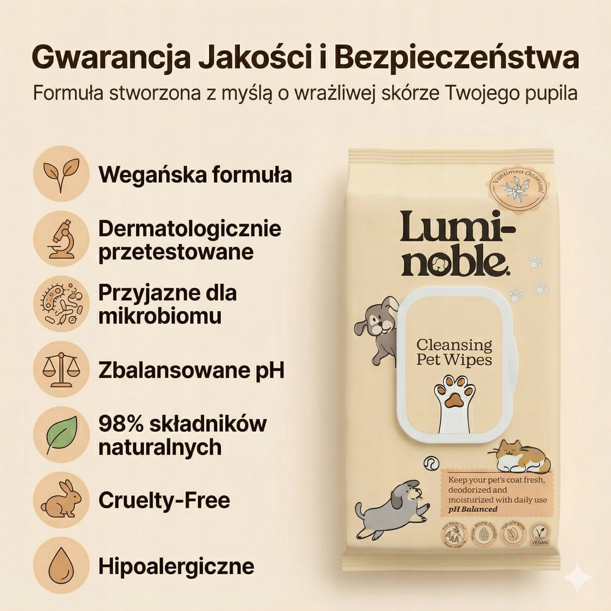 Chusteczki nawilżane dla psa i kota 100szt prebiotyczne hipoalergiczne