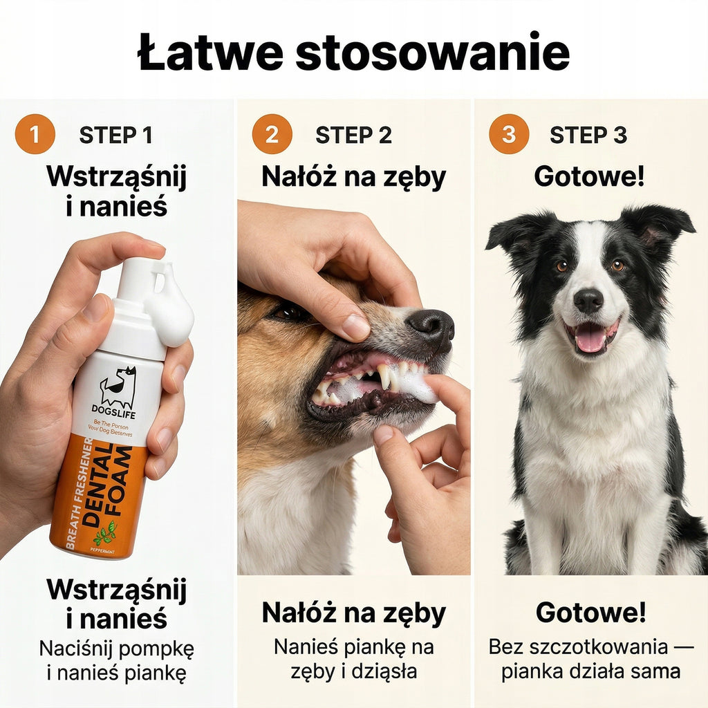 Odświeżacz oddechu dla psów | Płyn do płukania jamy ustnej z miętą | Bezpieczna piana dentystyczna | Zwalczanie nieprzyj