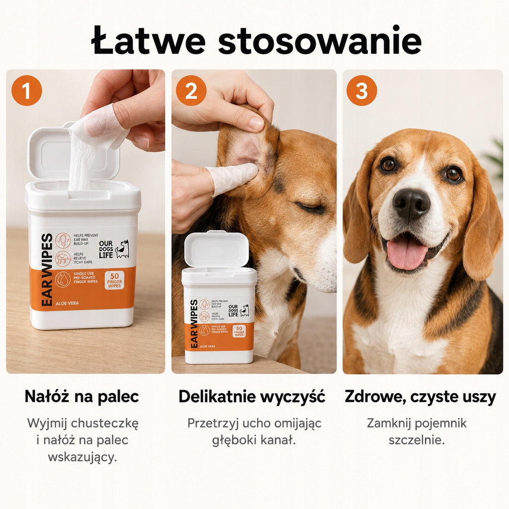 Chusteczki do Uszu Psa | Usuwają Woskowinę i Swędzenie | 50 szt