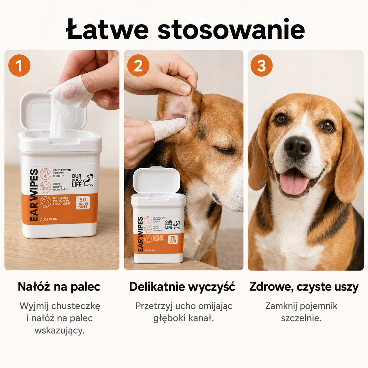 Chusteczki do Uszu Psa | Usuwają Woskowinę i Swędzenie | 50 szt