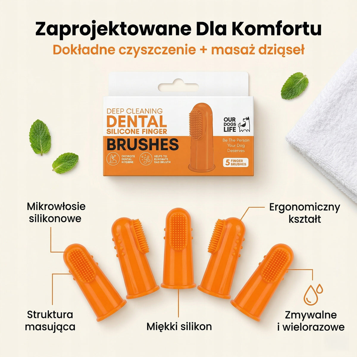 Silikonowa Szczoteczka Do Zębów Psa Na Palec | Wielorazowa | 5 sztuk