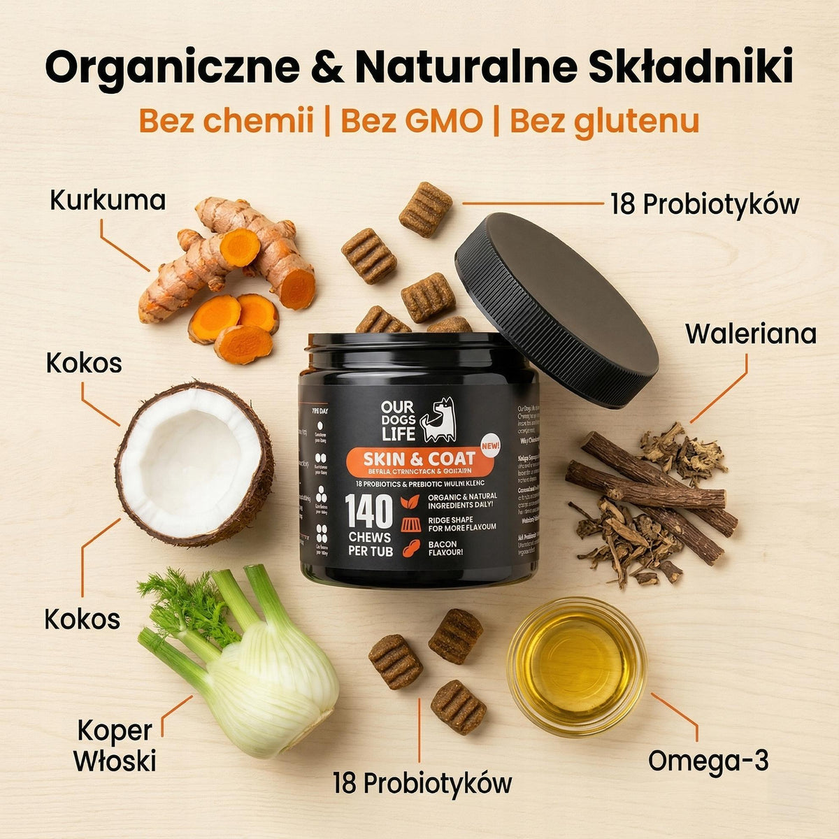 Suplement diety Zdrowa sierść Psa Kota 140 tabletek Kwasy OMEGA Biotyna