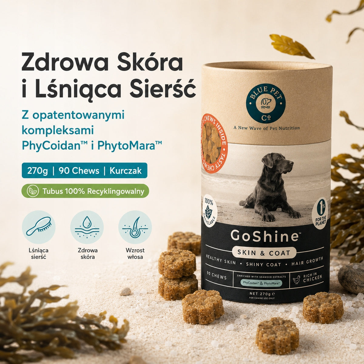 Suplement Na Sierść i Skórę Dla Psa | Z Kurczakiem | 270g | 90 Chews
