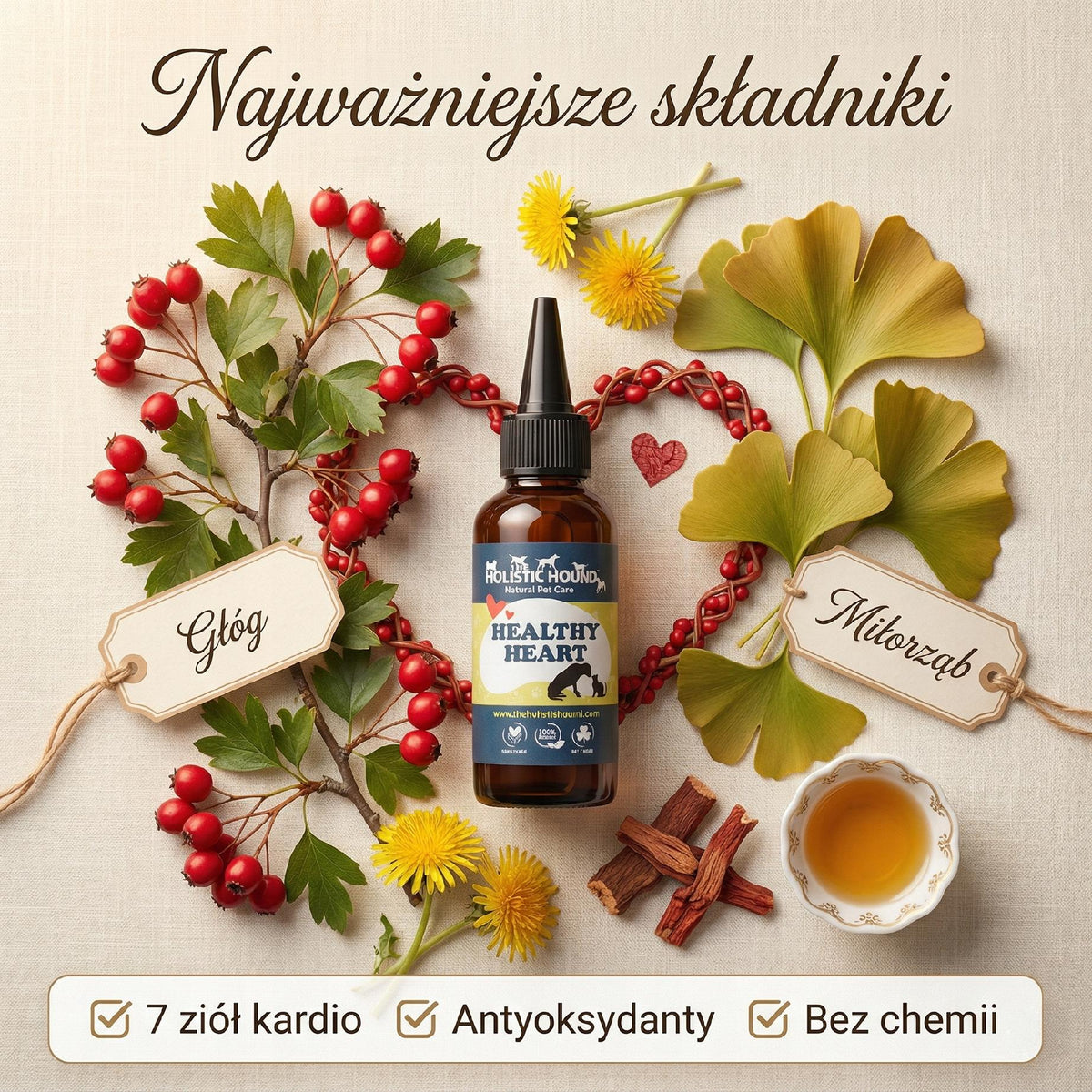 Ziołowy Suplement Na Serce Psa | Krążenie i Wydolność | Naturalny 50ml