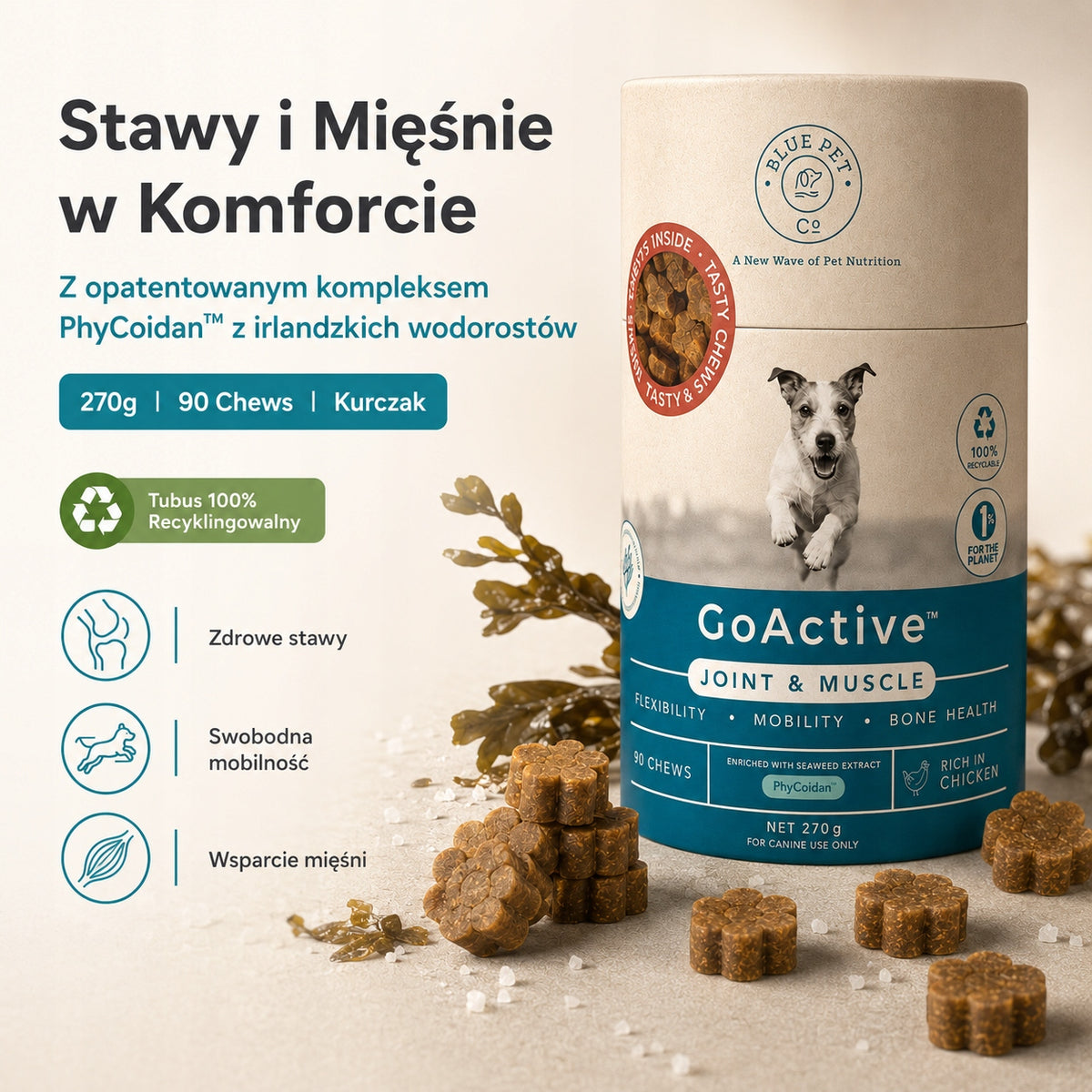 Suplement Na Stawy i Mięśnie Dla Psa | Z Kurczakiem | 270g | 90 Chews