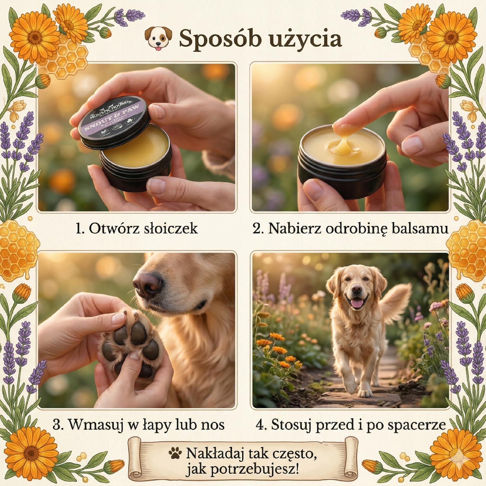 Naturalny Balsam Na Nos i Łapy Psa | Suche Popękane Opuszki | Ziołowy