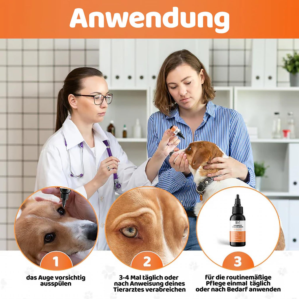 Krople do oczu dla psów i kotów 100ml | Antyseptyczna pielęgnacja dla suchych, swędzących i podrażnionych oczu | Pierwsz