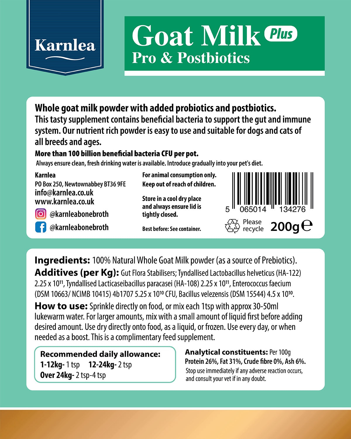 Mleko kozie w proszku probiotyk postbiotyk dla psa i kota jelita 200g