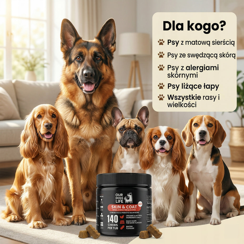 Suplement diety Zdrowa sierść Psa Kota 140 tabletek Kwasy OMEGA Biotyna