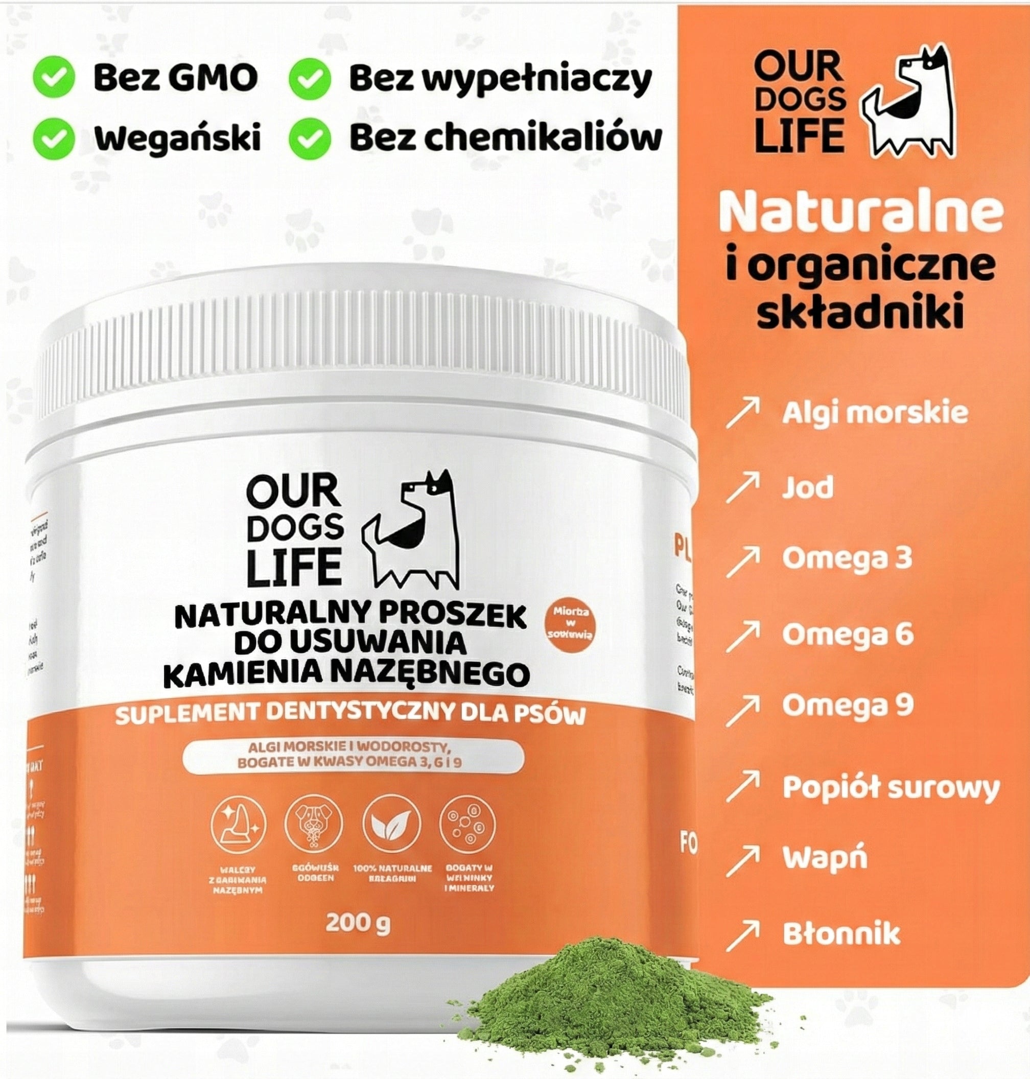 Naturalny Proszek na Kamień Nazębny Zdrowe zęby psa kota 200g WYDAJNY
