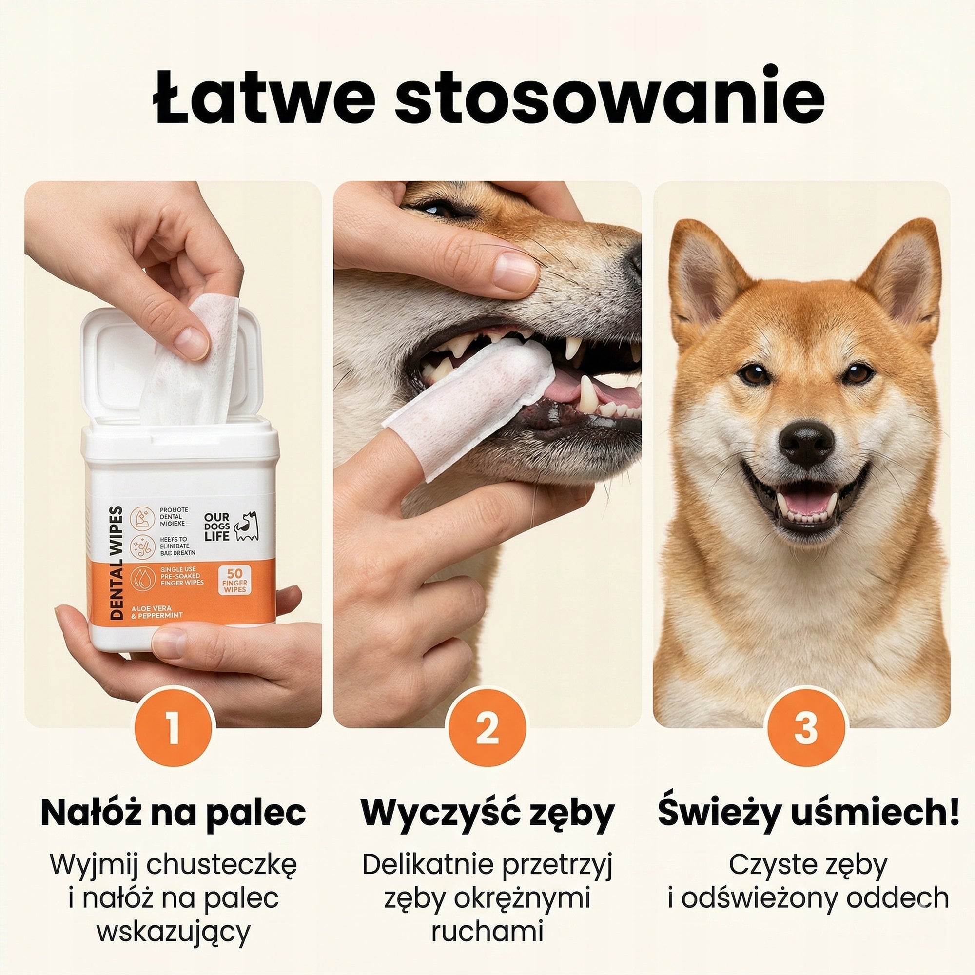 Chusteczki Do Zębów Dla Psa | Czyści Kamień i Odświeża Oddech | 50 szt