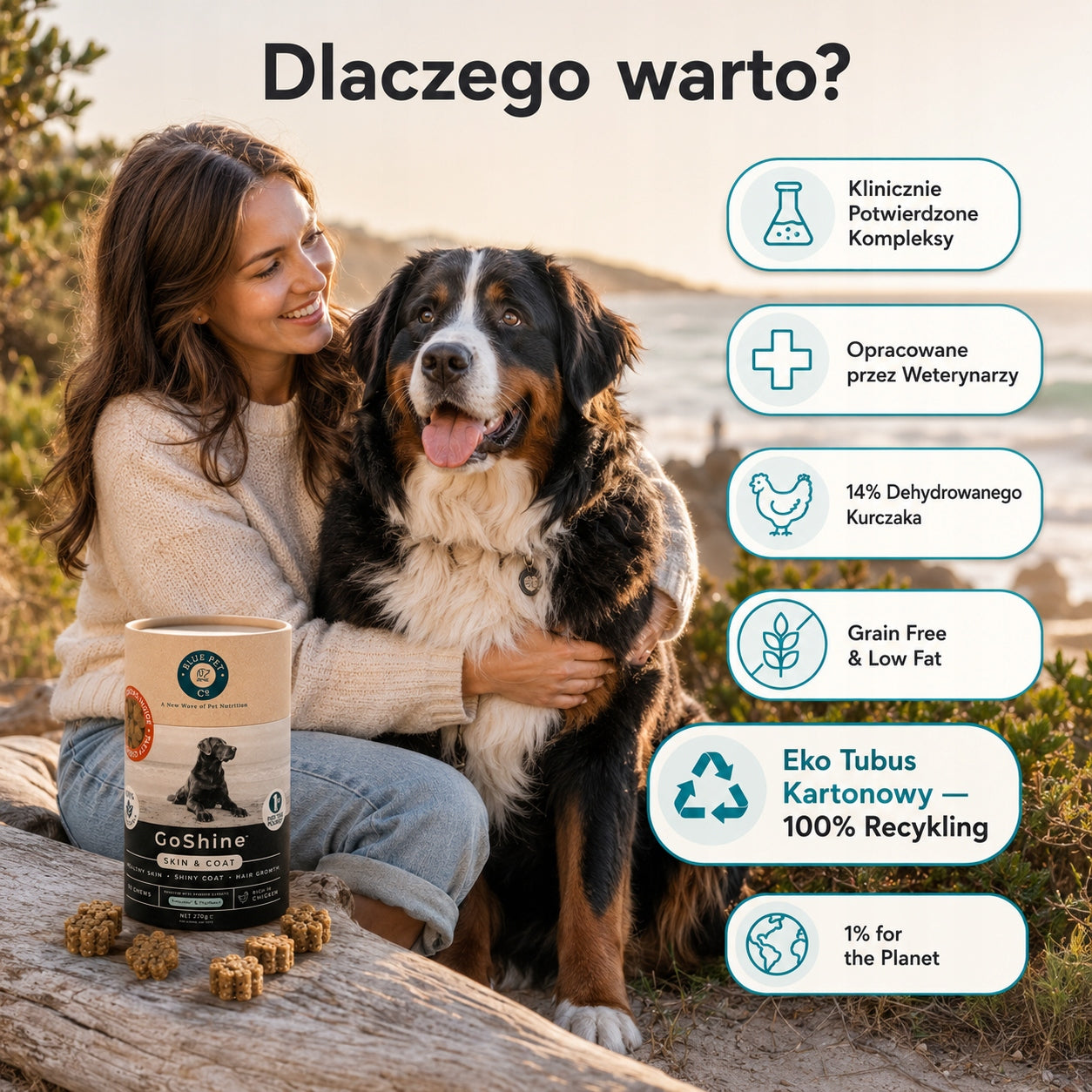 Suplement Na Sierść i Skórę Dla Psa | Z Kurczakiem | 270g | 90 Chews