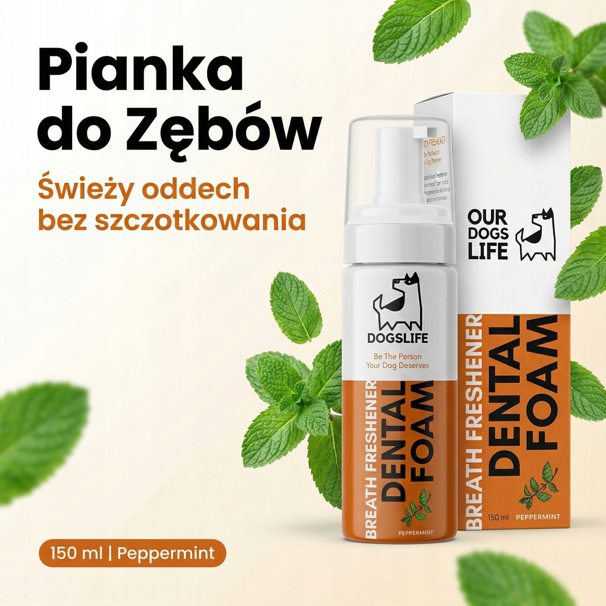 Odświeżacz oddechu dla psów | Płyn do płukania jamy ustnej z miętą | Bezpieczna piana dentystyczna | Zwalczanie nieprzyj