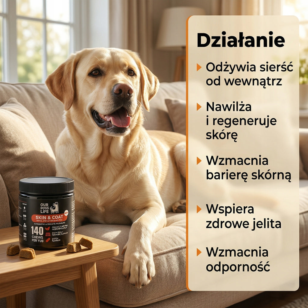Suplement diety Zdrowa sierść Psa Kota 140 tabletek Kwasy OMEGA Biotyna