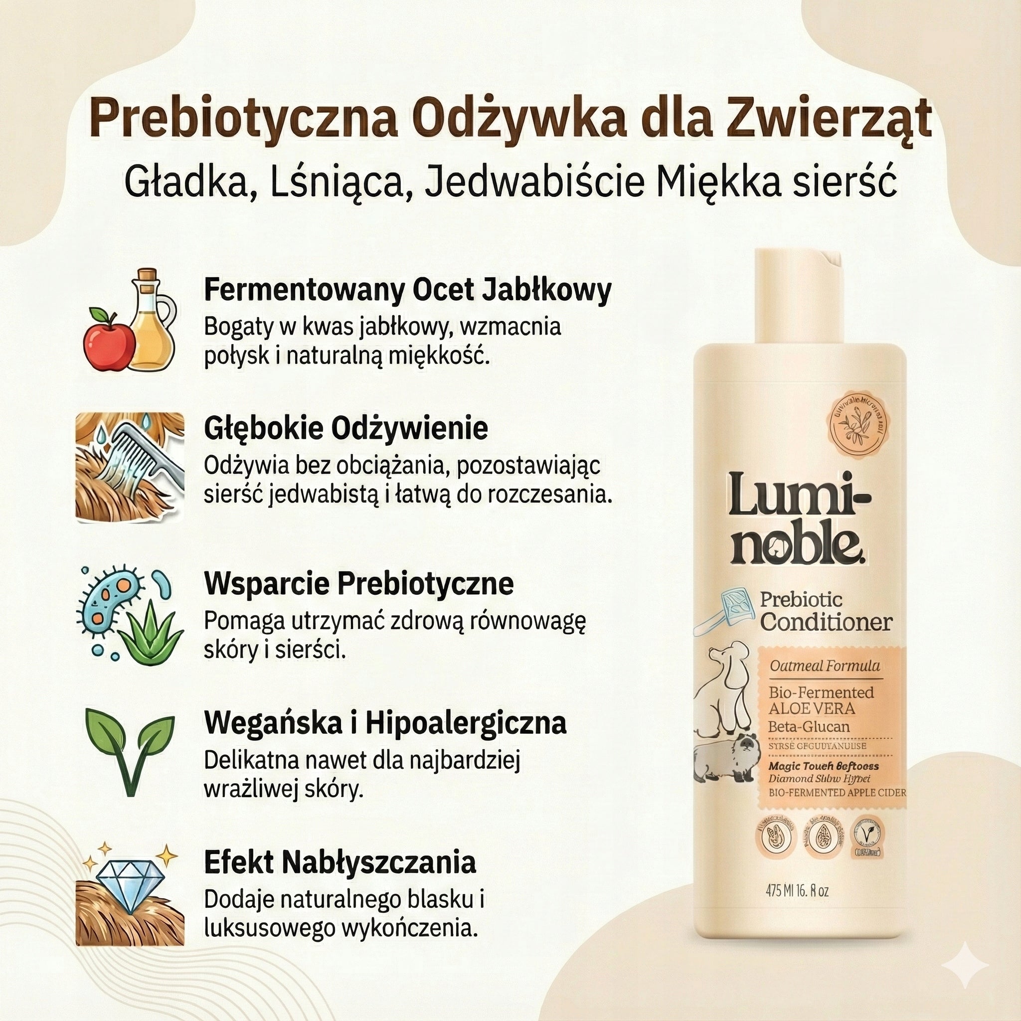 Naturalna Odżywka dla Psa Kota 473ml | Prebiotyczna Wegańska Wrażliwa Skóra