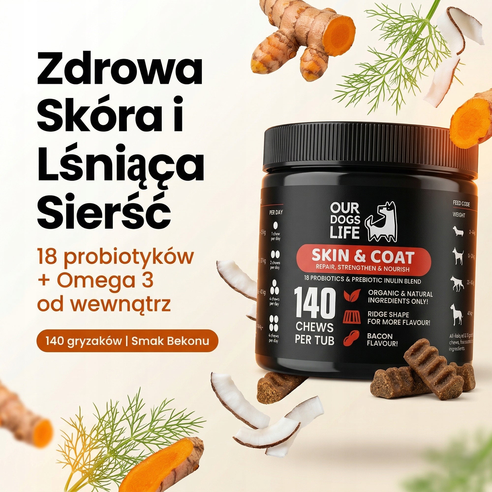 Suplement diety Zdrowa sierść Psa Kota 140 tabletek Kwasy OMEGA Biotyna