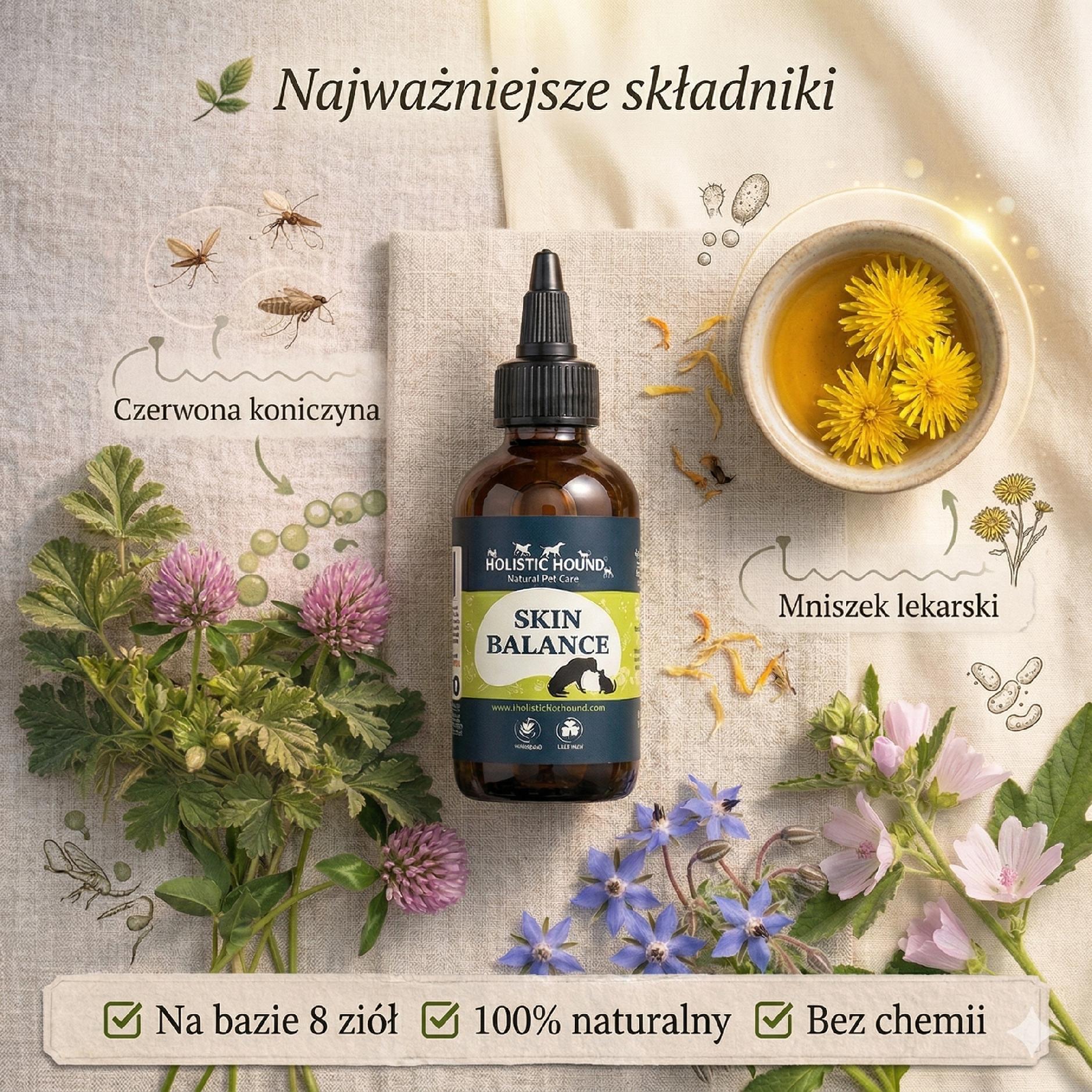 Ziołowy Suplement Na Świąd i Drożdżaki | Zdrowa Skóra Psa Kota | 50ml