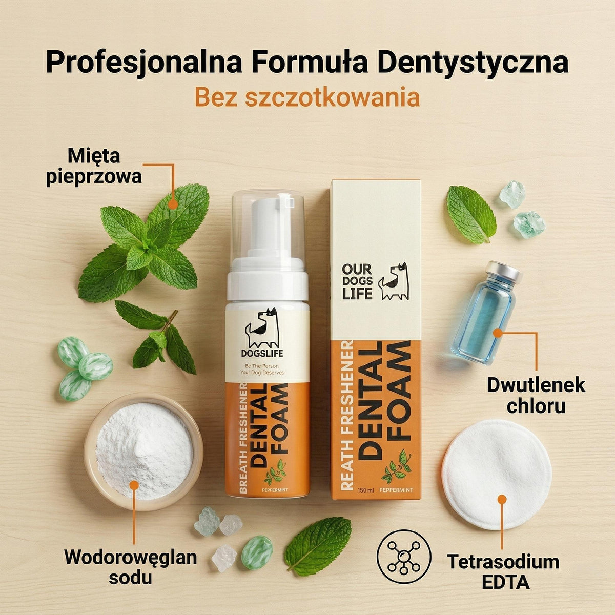 Odświeżacz oddechu dla psów | Płyn do płukania jamy ustnej z miętą | Bezpieczna piana dentystyczna | Zwalczanie nieprzyj