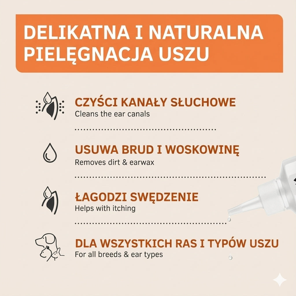 Płyn do Czyszczenia Uszu 237ml  Naturalny peparat dla psa kota ALOES KOKOS