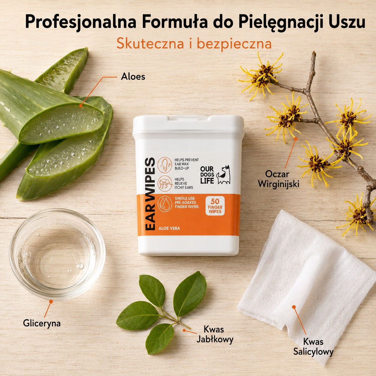 Chusteczki do Uszu Psa | Usuwają Woskowinę i Swędzenie | 50 szt