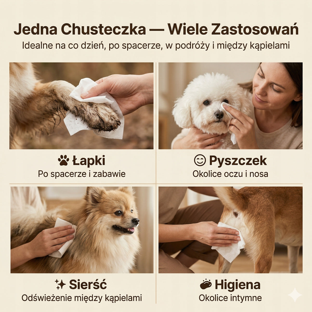 Chusteczki nawilżane dla psa i kota 100szt prebiotyczne hipoalergiczne