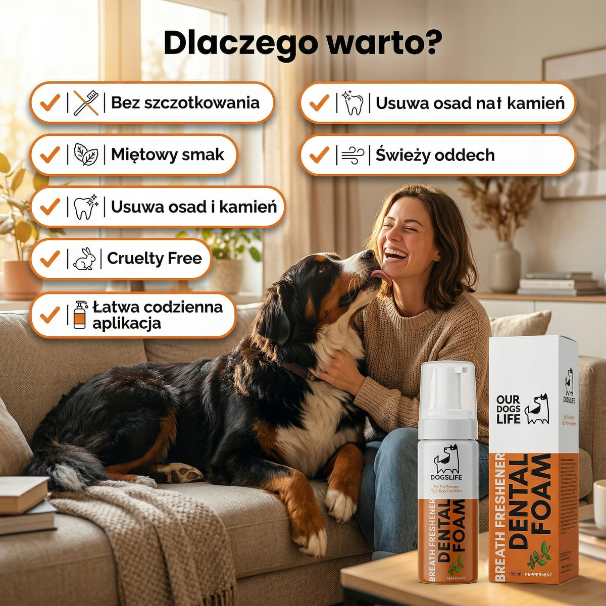 Odświeżacz oddechu dla psów | Płyn do płukania jamy ustnej z miętą | Bezpieczna piana dentystyczna | Zwalczanie nieprzyj