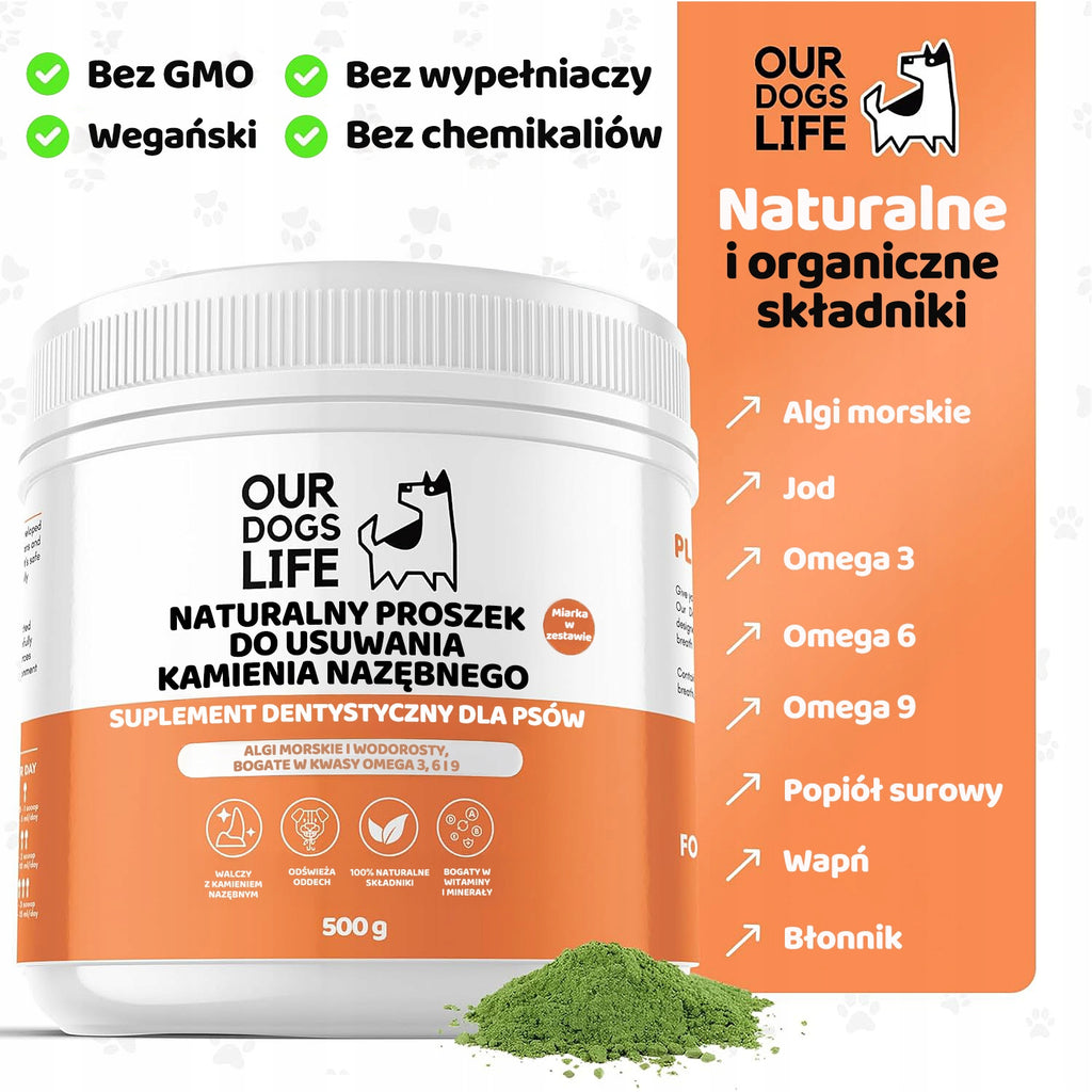 Naturalny Proszek na Kamień Nazębny Zdrowe zęby psa kota 500g WYDAJNY