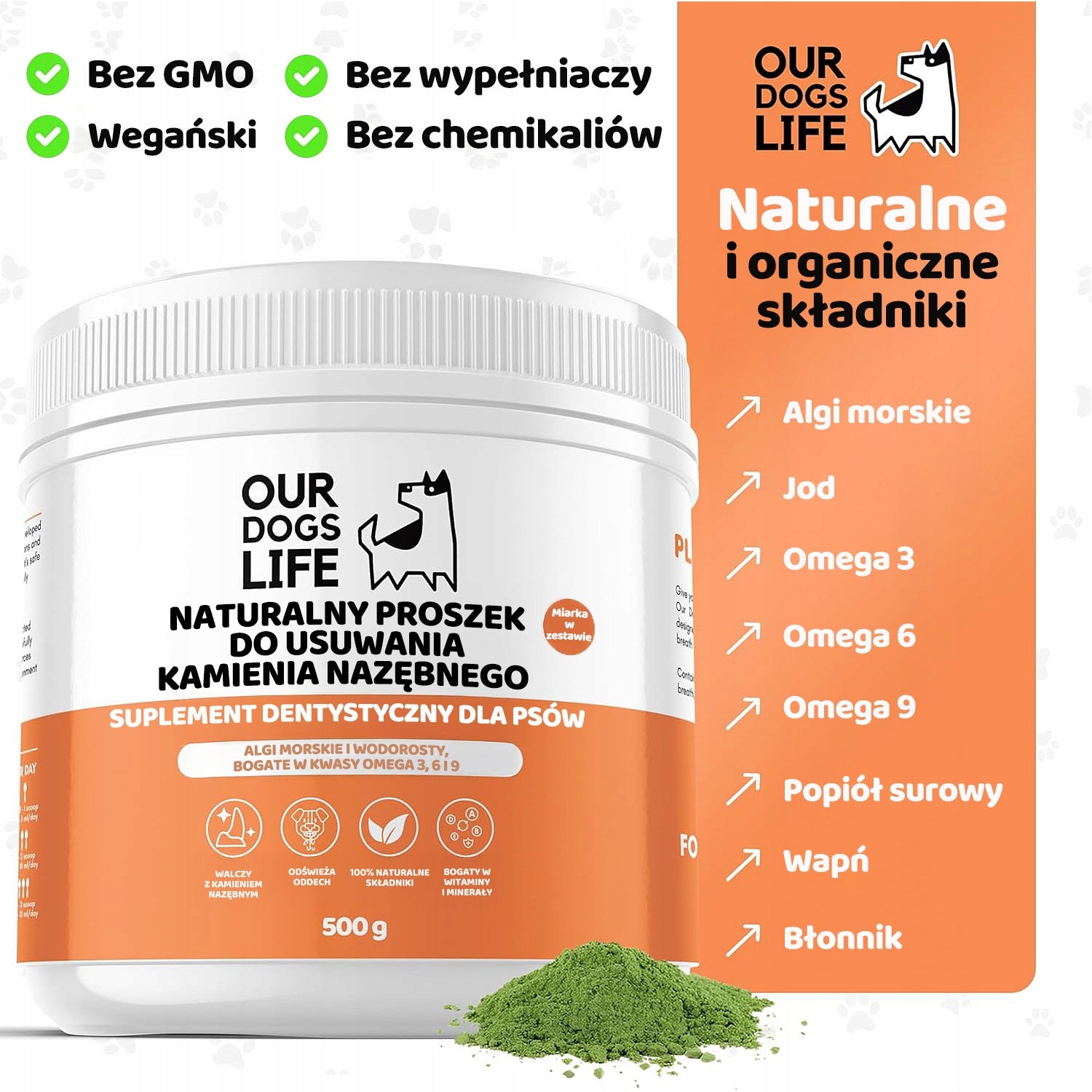 Naturalny Proszek na Kamień Nazębny Zdrowe zęby psa kota 500g WYDAJNY