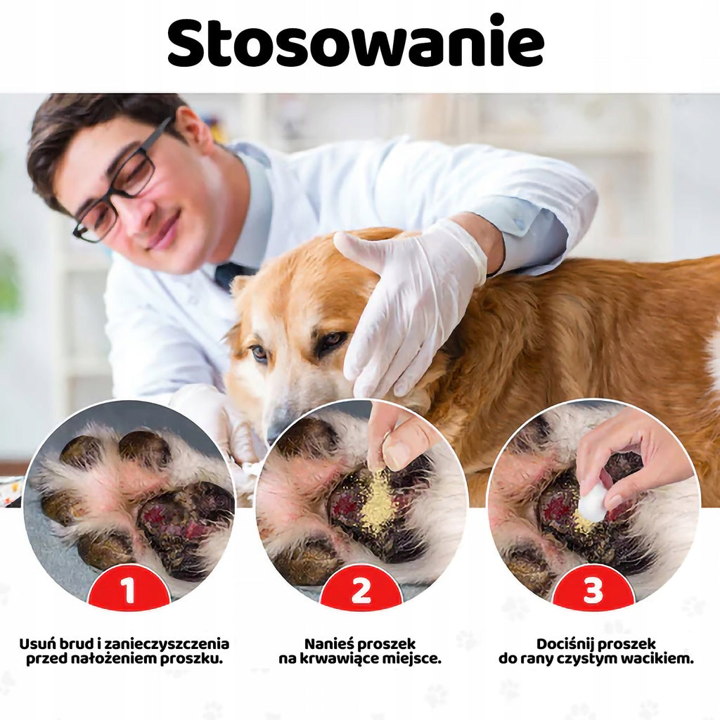 Puder Leczniczy Gojenie ran Psa Kota 50g Hemostatyczny Tamowanie Krwi Urazy