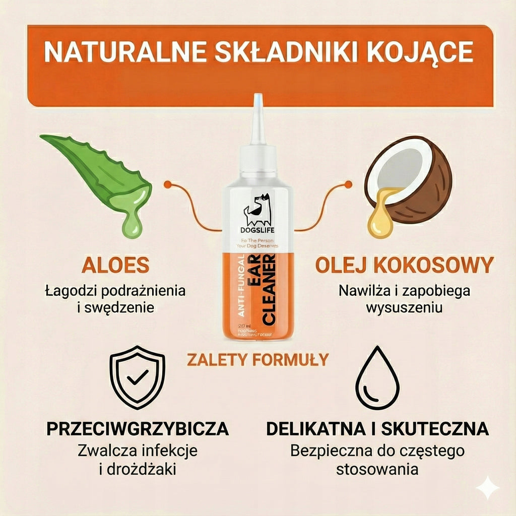 Płyn do Czyszczenia Uszu 237ml  Naturalny peparat dla psa kota ALOES KOKOS