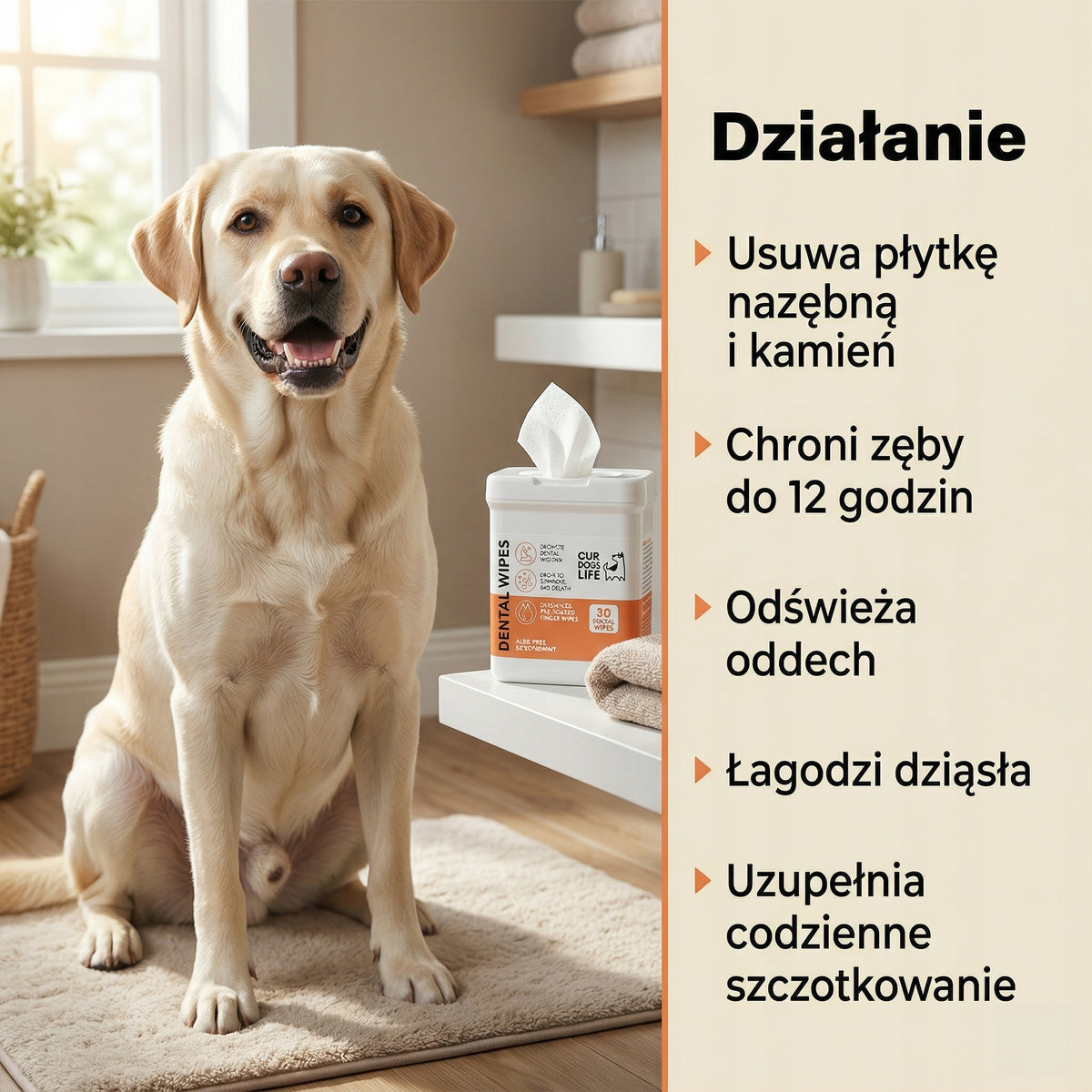 Chusteczki Do Zębów Dla Psa | Czyści Kamień i Odświeża Oddech | 50 szt