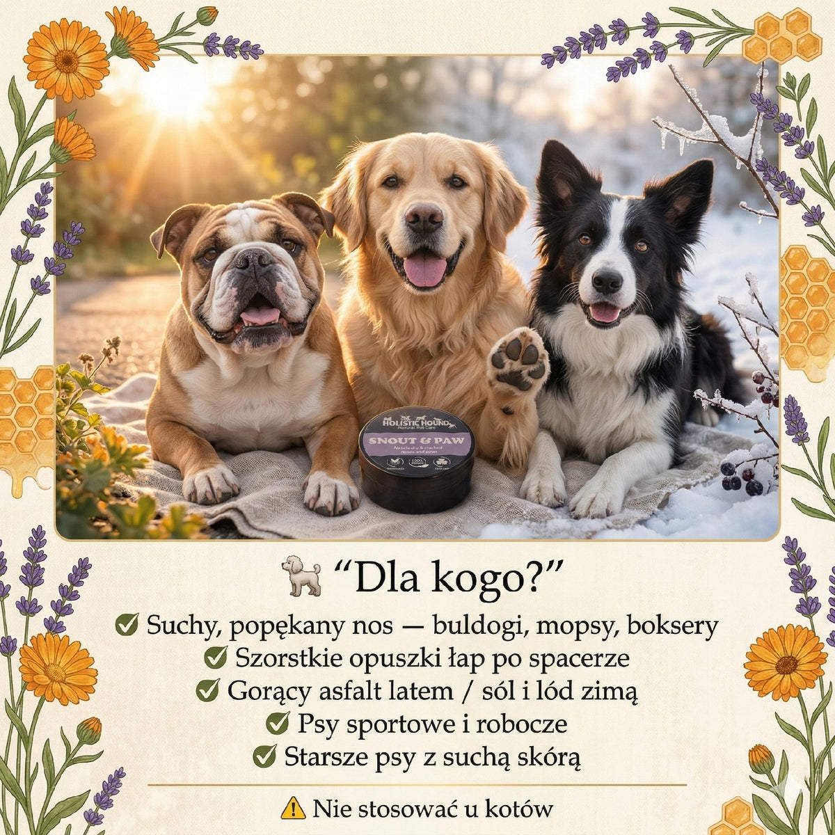 Naturalny Balsam Na Nos i Łapy Psa | Suche Popękane Opuszki | Ziołowy