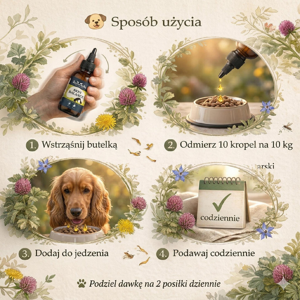 Ziołowy Suplement Na Świąd i Drożdżaki | Zdrowa Skóra Psa Kota | 50ml